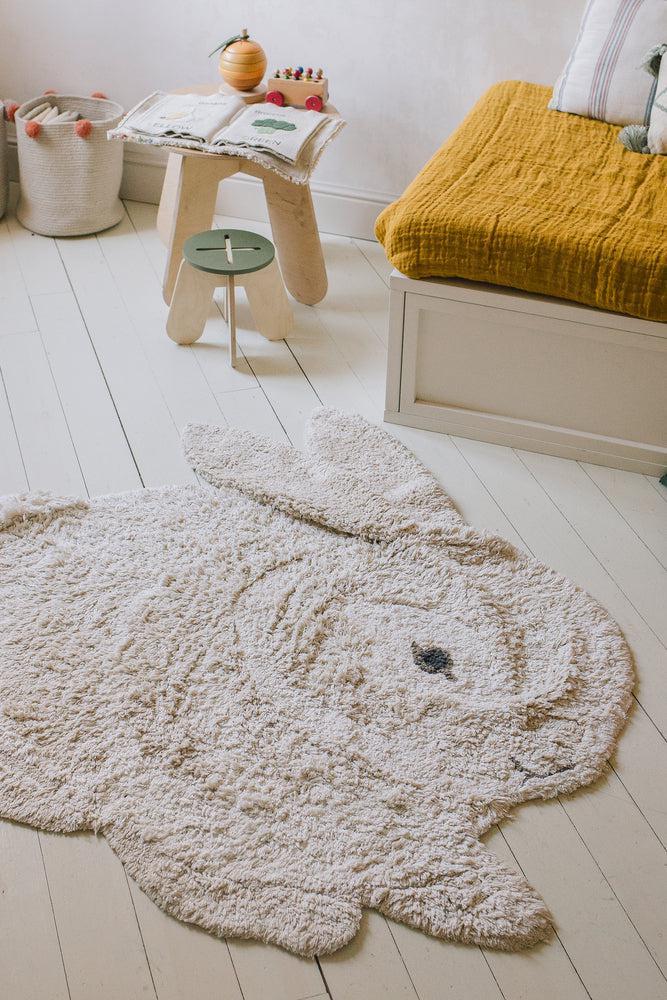 washable animal cotton rug / bunny