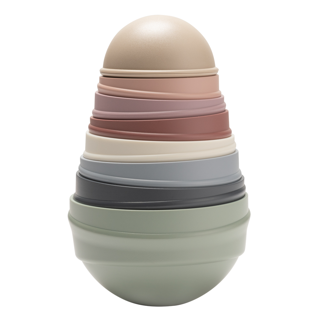 Stack of colorful, stacked ceramic bowls on a white background