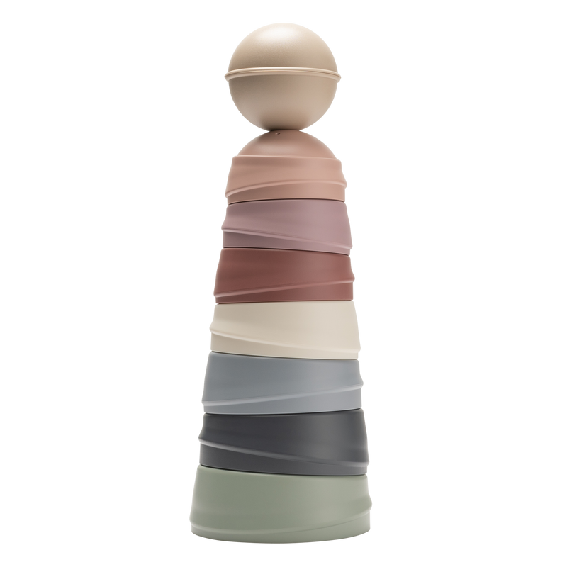 Multicolored cylindrical object with a white background