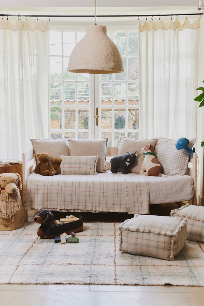 handloom kid bed throw / tartan blue sage