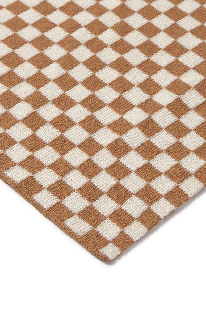 knitted crib blanket tiles / toffee