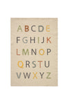 Beige wall art with colorful alphabet letters on a white background