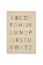 Beige wall art with colorful alphabet letters on a white background