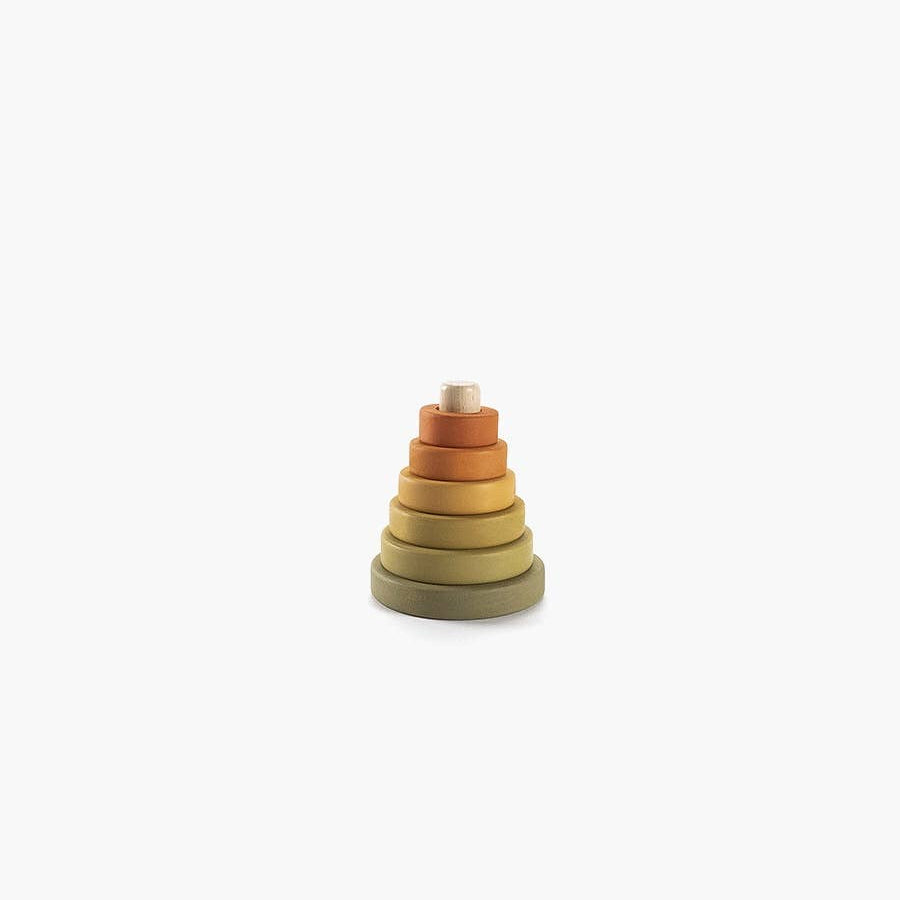 Wooden stacking rings toy on a white background