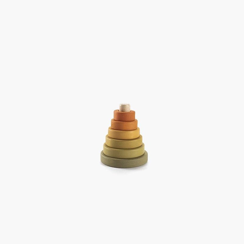 Wooden stacking rings toy on a white background