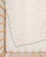 undyed aqua organic cotton gauze lace baby blanket