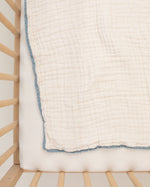 undyed blue organic cotton gauze lace baby blanket