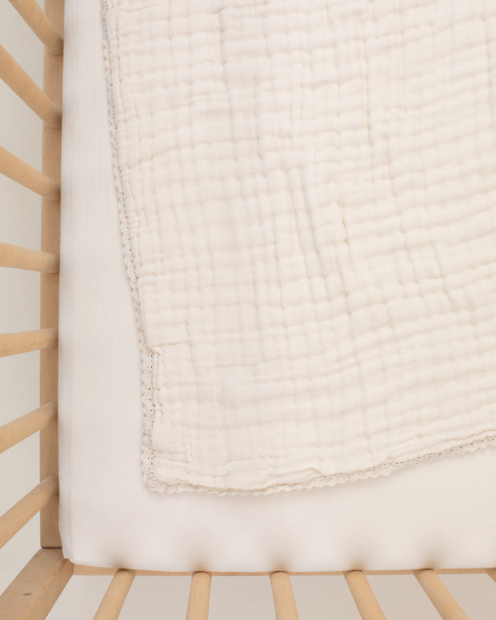 undyed ivory organic cotton gauze lace baby blanket