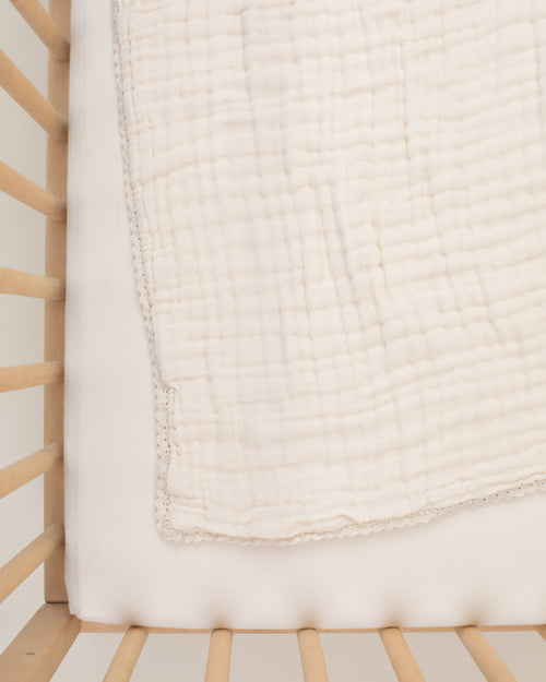 undyed ivory organic cotton gauze lace baby blanket
