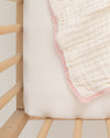 undyed light pink organic cotton gauze lace baby blanket