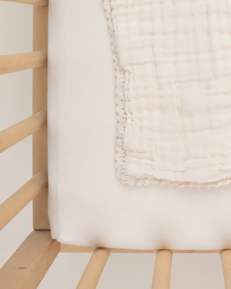undyed ivory organic cotton gauze lace baby blanket