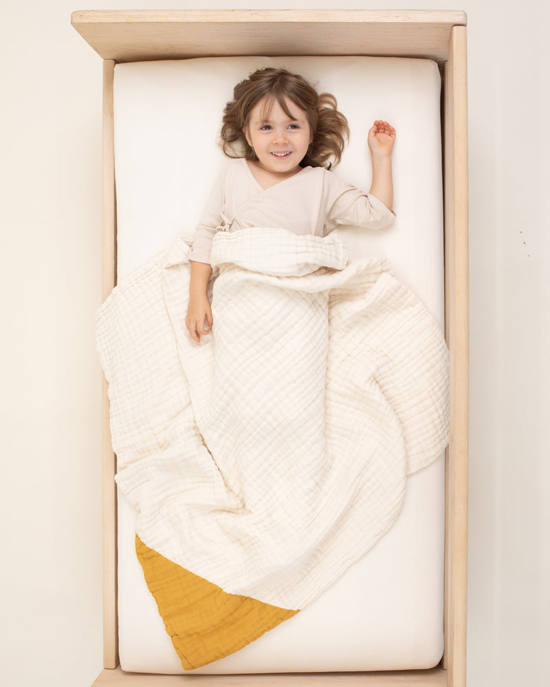 toddler gold organic cotton gauze geo baby blanket 