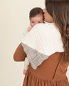 mother and baby with grey organic cotton gauze geo burp cloth 