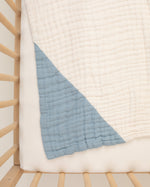 blue organic cotton gauze geo baby blanket