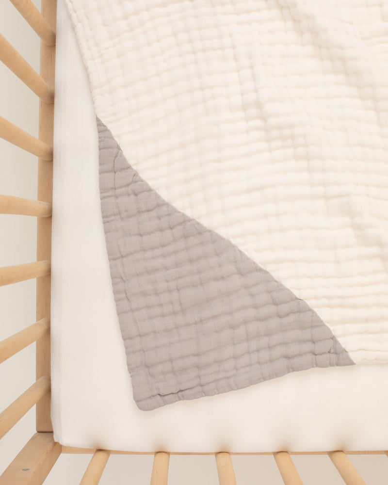 grey organic cotton gauze geo baby blanket