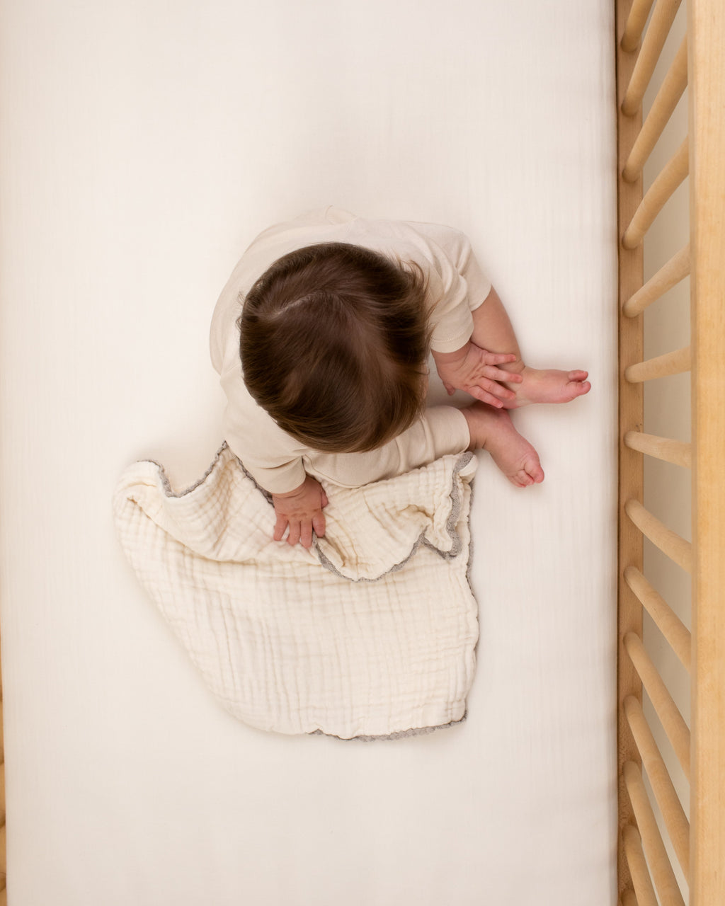 baby undyed grey organic cotton gauze lovie lace blanket